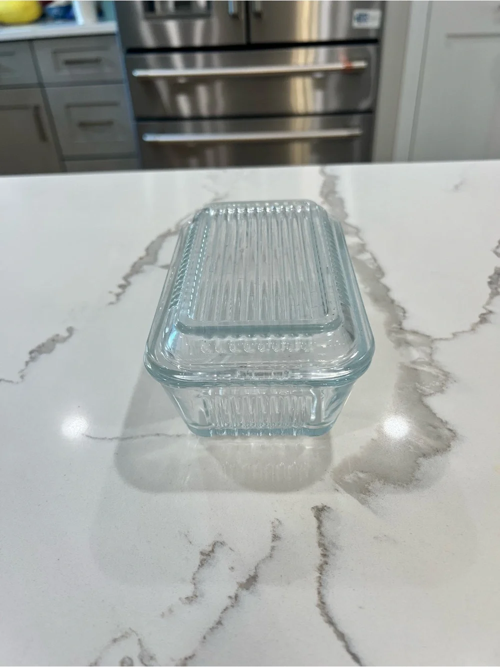 Vintage Pasabahce Clear Ribbed Glass Butter Dish With Lid ~ Refrigerator Storage